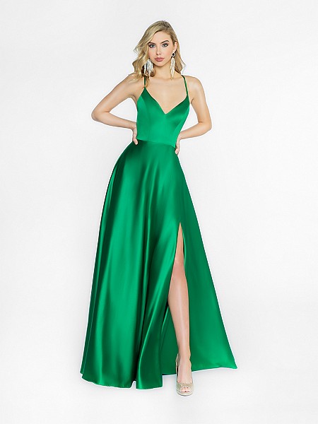 ValStefani 3727RA Green shiny a-line prom dress with wrap skirt
