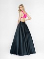 Style 3728RA satin floor length black and fuchsia gown with strappy back
