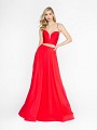 ValStefani 3731RA red prom dress with deep sweetheart neckline and illusion inset