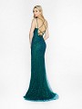 ValStefani 3732RA sleek emerald dress with natural waistline and kick train