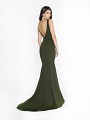 Style 3737RW olive formal dress with kick train and horsehair trim hem