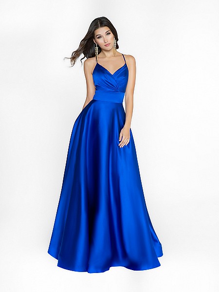 ValStefani 3739RA royal blue satin a-line prom dress with straps