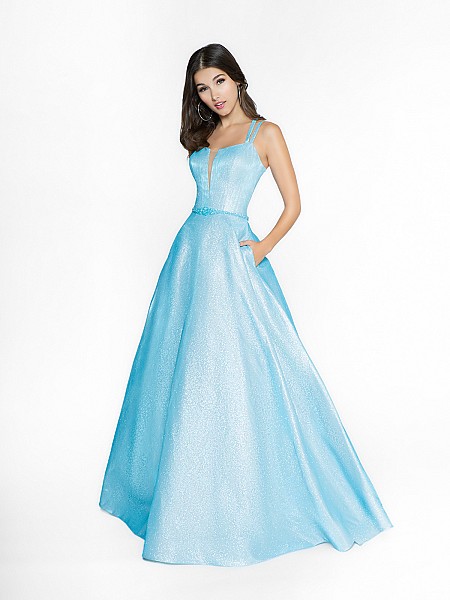 ValStefani 3748RC light blue ball gown with square neck neckline and illusion inset ValStefani 3748RC light blue ball gown with square neck neckline and illusion inset