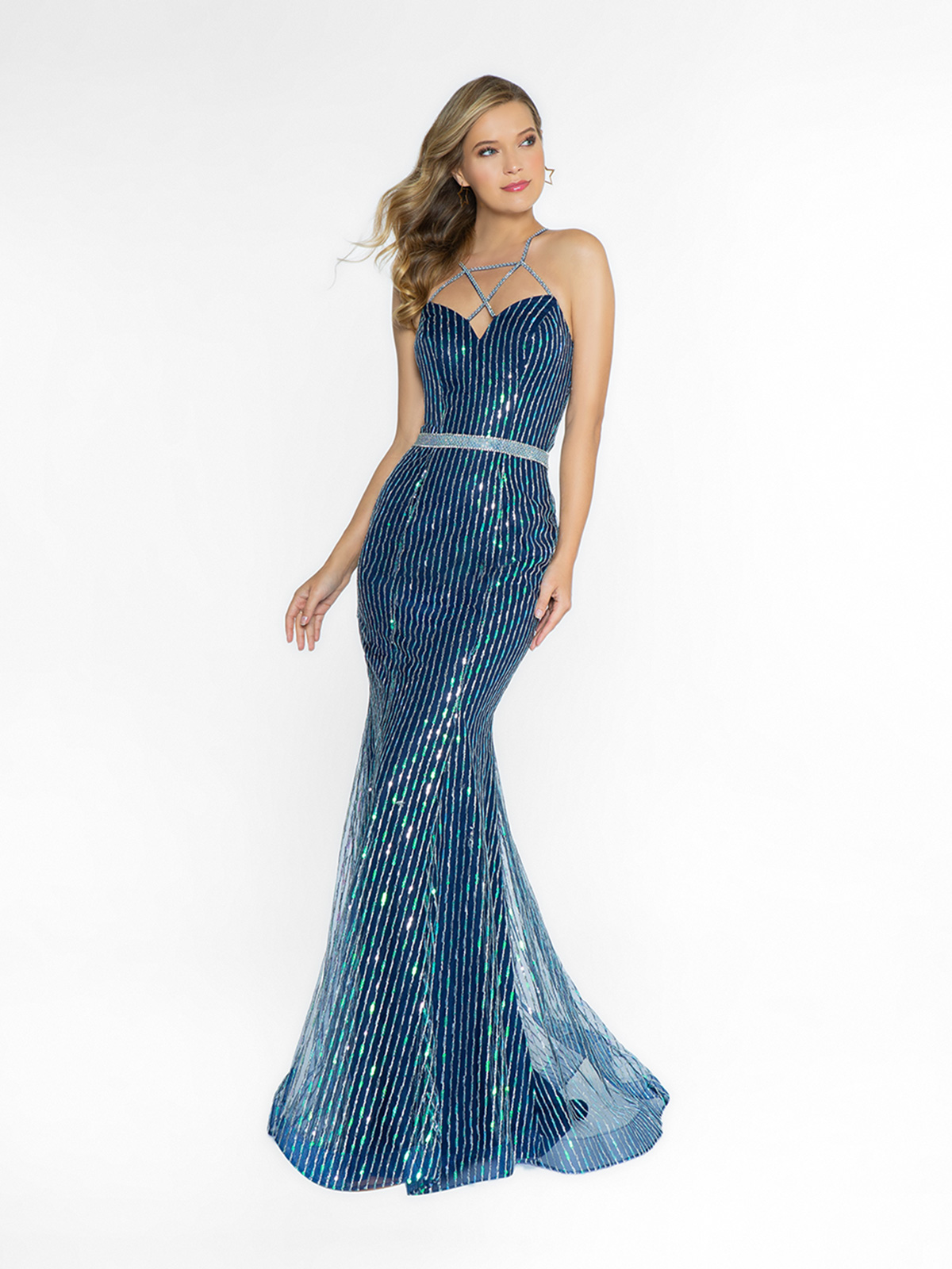 Long Sequin Val Stefani 3754RE Mermaid Prom Gown With Keyhole Back