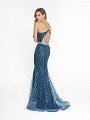 ValStefani 3754RE navy prom dress with cutout at back and horsehair trim hem