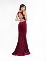 ValStefani 3757RE glitter velvet wine dress with cut out at back and kick train