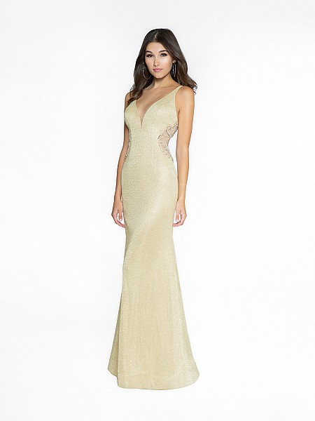 ValStefani 3758RC gold sheath dress with deep sweetheart neckline and illusion inset ValStefani 3758RC gold sheath dress with deep sweetheart neckline and illusion inset