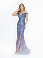 ValStefani 3760RB lavender and silver dress with slit and couture band at waist ValStefani 3760RB lavender and silver dress with slit and couture band at waist
