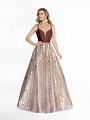 ValStefani 3768RC shimmering full a-line cocoa dress with beaded band at waist