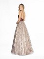 Style 3768RC glitter print net and satin cocoa dress with strappy back