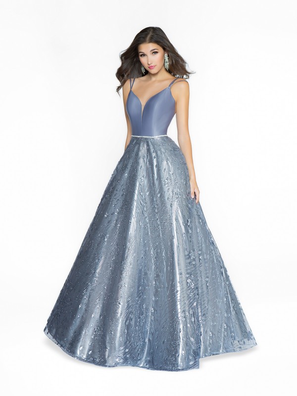 ValStefani 3768RC sparkling silver formal dress with sweetheart neckline and illusion inset