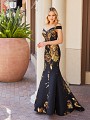 ValStefani 3774RB elegant black and gold dress with portrait neckline