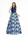 ValStefani 3776RD print and navy prom dress with jewel neckline and illusion inset ValStefani 3776RD print and navy prom dress with jewel neckline and illusion inset