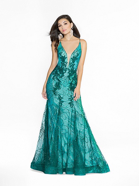 ValStefani 3779RC shiny green formal dress with deep sweetheart neckline and illusion inset ValStefani 3779RC shiny green formal dress with deep sweetheart neckline and illusion inset