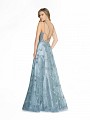 ValStefani 3786RD shiny silver formal dress with strappy open back and horsehair trim hem ValStefani 3786RD shiny silver formal dress with strappy open back and horsehair trim hem