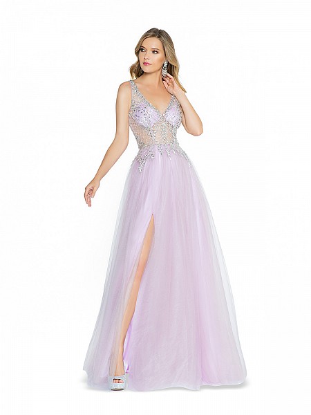 ValStefani 3789RB unlined lilac formal dress with v-neck neckline and slit ValStefani 3789RB unlined lilac formal dress with v-neck neckline and slit