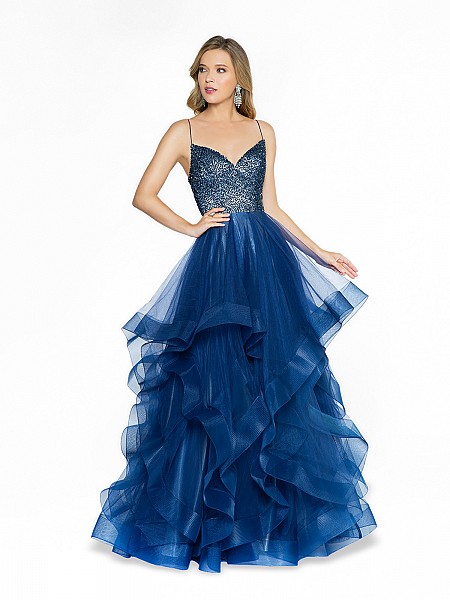 ValStefani 3791RB navy and nude a-line prom dress with sweetheart neckline and straps