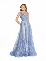 ValStefani 3792RB lavender and nude embroidered tulle fabric a-line dress with couture band at waist ValStefani 3792RB lavender and nude embroidered tulle fabric a-line dress with couture band at waist