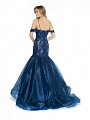 ValStefani 3795RB navy and nude prom dress with petal skirt and open back with straps