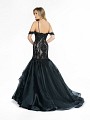 ValStefani 3795RB black and nude organza and chantilly lace fabric dress with kick train and horsehair trim hem