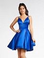 Royal blue fashionable mini length dress with straps and sweetheart neckline