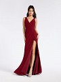 Elegant Wine colored stretch mesh homecoming mermaid dress with wrap skirt and V-neck