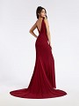 Simple wine formal dress with low V-shaped back and natural waistline
