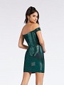 Sparkling short sheath emerald dress with open back and natural waistline