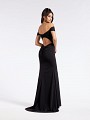 Black fitted elegant satin formal dress with open keyhole back and kick train Black fitted elegant satin formal dress with open keyhole back and kick train