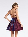 Sparkling short and flowy iridescent wine skater dress with thin straps  and cut out back