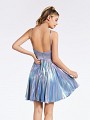 Flowy two tone lilac party dress with natural wasitline and strappy open back