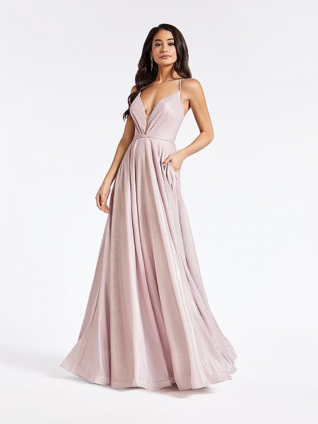 Floor length formal dusty pink A-line dress with plunging sweetheart neckline with inset Floor length formal dusty pink A-line dress with plunging sweetheart neckline with inset