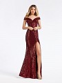 Sequin fabric mermaid wine dress with slit and couture band at waist