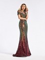 Shiny gradient sequin gold and wine formal dress with illusion bateau neckline and natural waistline