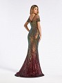 Floor length sparkly mermaid sequin gold and wine dress with horsehair trim hem