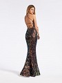 Multi black mermaid formal gown with crisscross tie back and kick train