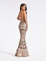 Fitted sequins purple and nude mermaid cocktail gown with lace-up back and horsehair trim hem