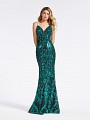 Embroidered sequin net green and black gown with deep sweetheart neckline and illuision inset Embroidered sequin net green and black gown with deep sweetheart neckline and illuision inset