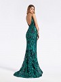 Sparkly floor length formal green and black gown with deep v-back and kick train Sparkly floor length formal green and black gown with deep v-back and kick train