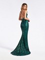 Green sequined cocktail dress with horsehair trim hem and natural waistline