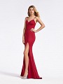 Simple jersey floor length fitted wine colored  formal gown with sweetheart neckline and slit