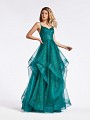Emerald sparkle tulle formal prom dress with cascades and sweetheart neck with thin straps Emerald sparkle tulle formal prom dress with cascades and sweetheart neck with thin straps