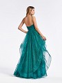 Sparkle tulle elegant floor length emerald gown with open back and thin straps Sparkle tulle elegant floor length emerald gown with open back and thin straps