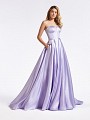 Fairytale inspired strapless lilac formal gown with sparkling corset bodice and pockets at skirt