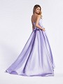 Sparkle satin lilac formal gown with kick train and thin horsehair trim hem 