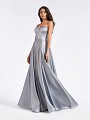 Elegant silver sparkle satin strapless sweetheart cocktail gown with pockets at skirt
