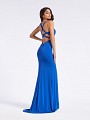 Comfortable royal blue cocktail gown with kick train and natural waistline with straps Comfortable royal blue cocktail gown with kick train and natural waistline with straps