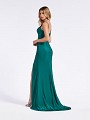 Floor length formal emerald stretch satin gown with V-back Floor length formal emerald stretch satin gown with V-back