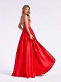 Floor length royal A-line red formal gown with lace-up back and pockets at skirt