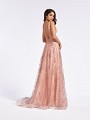 Floor length formal dusty pink evening dress with kick train and natural waistline Floor length formal dusty pink evening dress with kick train and natural waistline
